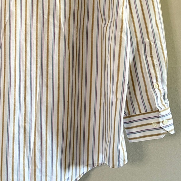 Vintage Leo Chevalier White Cotton Dress Shirt Purple/Blue & Tan Stripes - Picture 13 of 13